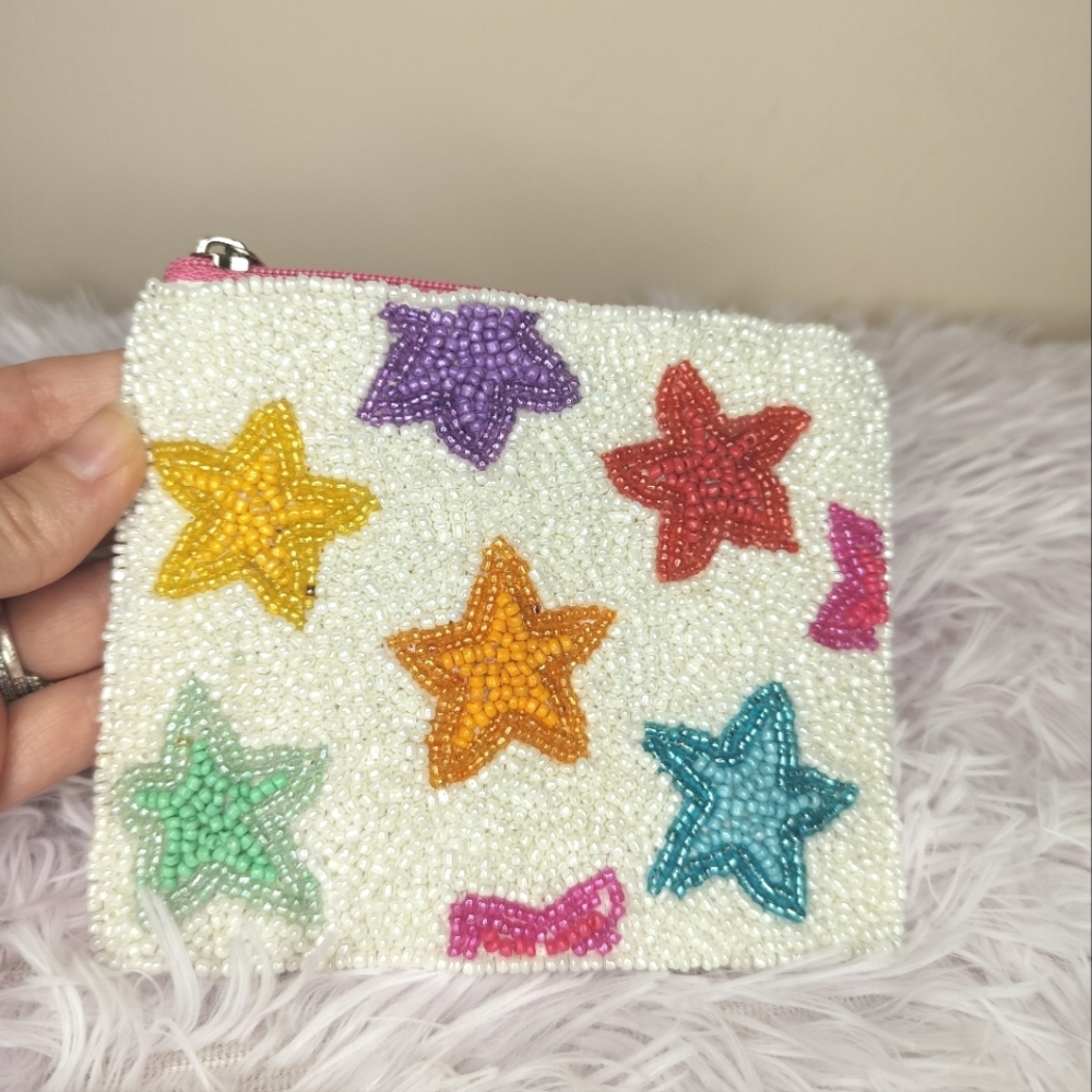 Beaded Multi-Color Star Pouch with Zipper